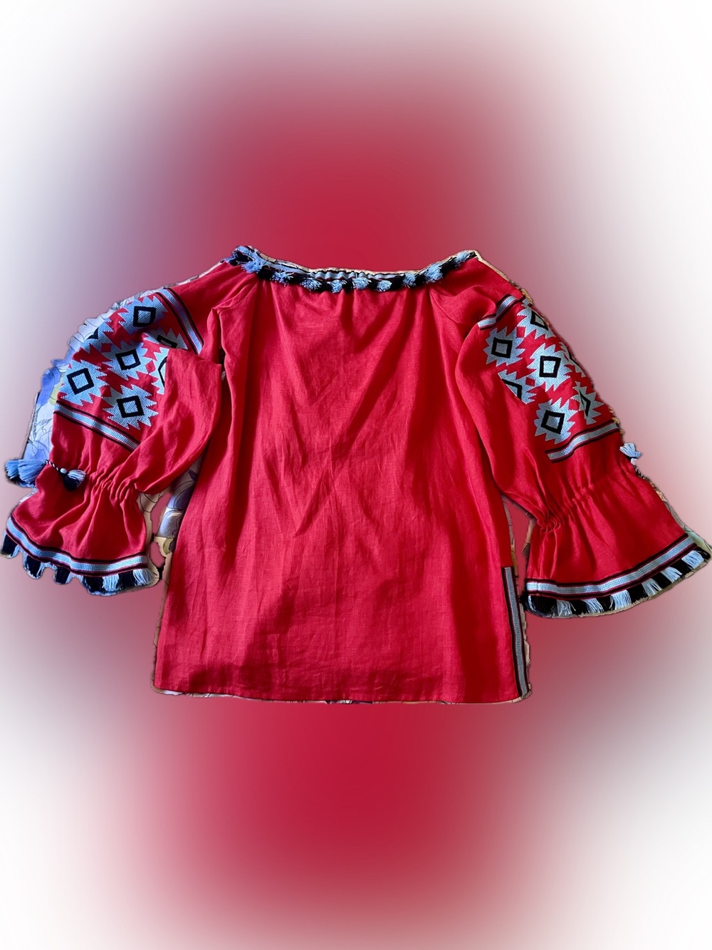March II 💯% Linen Women’s Red Embroidered Boho Peasant Top/Tunic/Mini Dress